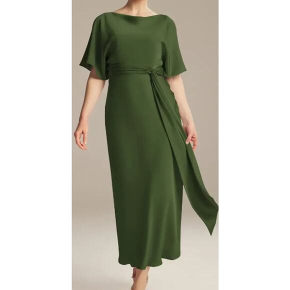 AW BRIDAL 2 XS green satin chameuse Romula mother of bride midi dress NEW B143 - Picture 1 of 7
